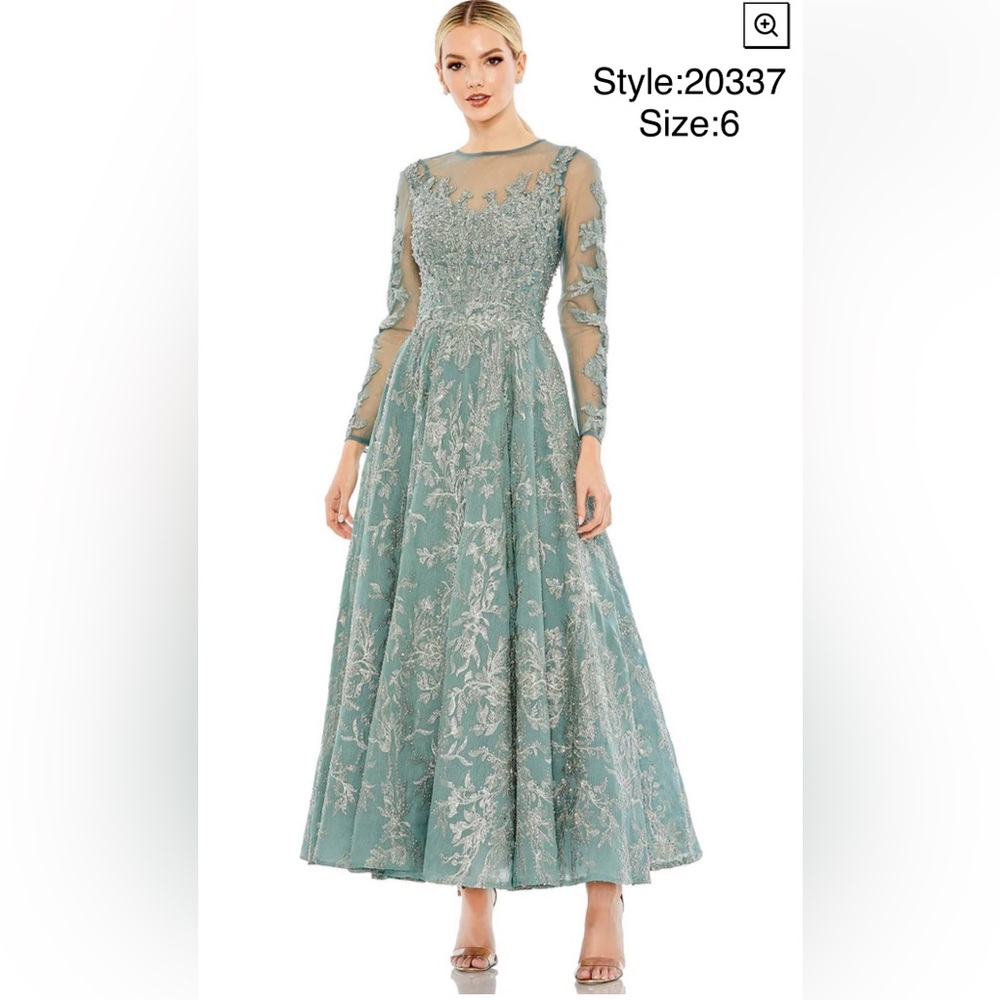 Embellished bow belt illusion long sleeve A-line midi dress